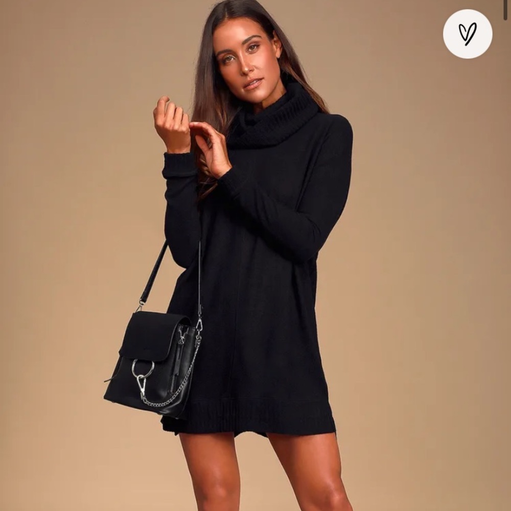 Lulus: Autumn Daze Black Cowl Neck Long Sleeve Sweater Dress